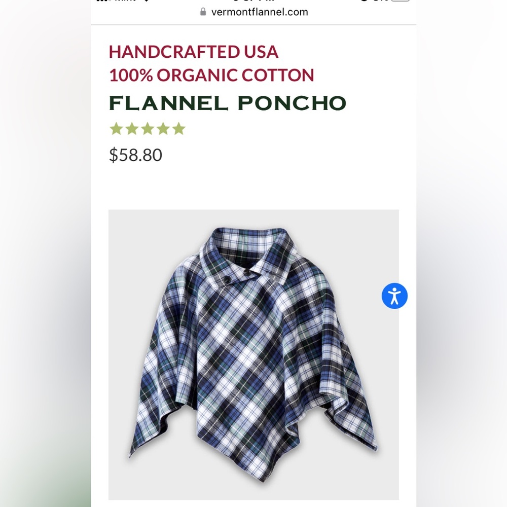 Vermont Flannel Poncho in Campbell plaid, size L/XL
